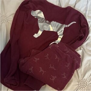 PINK Victoria's Secret Maroon Loungewear with Silver Accents